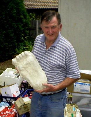 Rex holding the cast/copy used in the Exhibition