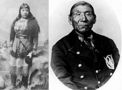 Sarah Winnemucca, Paiute Writer and Lecturer, alongside her father and Chief Poito Winnemucca of the Paiute Natives in Nevada. Circa 1882. (Wikimedia Commons)